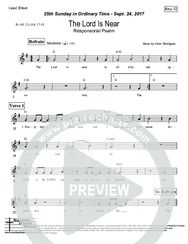 The Lord Is Near (Psalm 145) Lead Sheet (Victor Rodriguez)