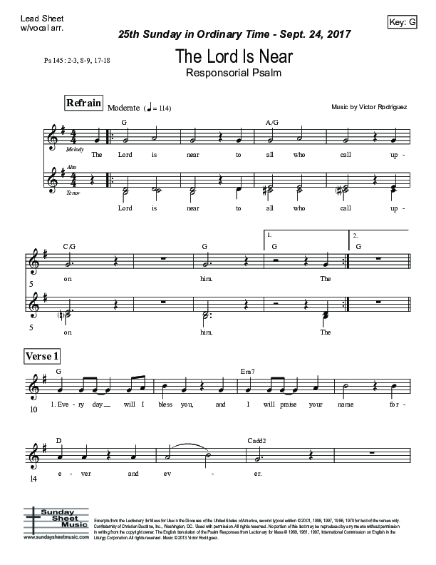 The Lord Is Near (Psalm 145) Lead Sheet (Victor Rodriguez)