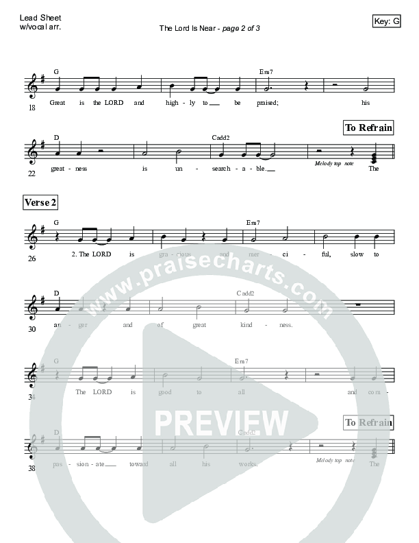 The Lord Is Near (Psalm 145) Lead Sheet (SAT) (Victor Rodriguez)