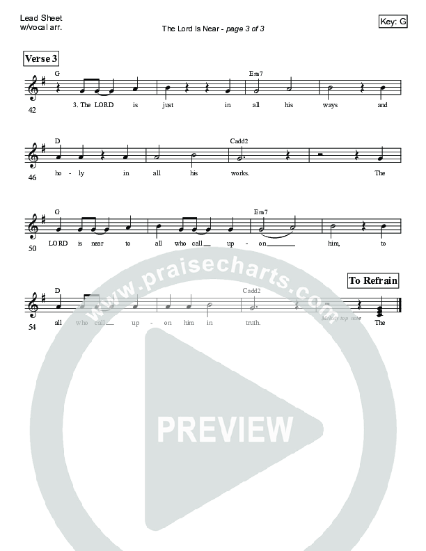 The Lord Is Near (Psalm 145) Lead Sheet (SAT) (Victor Rodriguez)