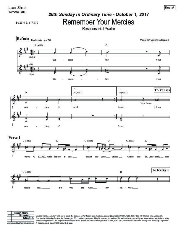 Remember Your Mercies (Psalm 25) Lead Sheet (Victor Rodriguez)