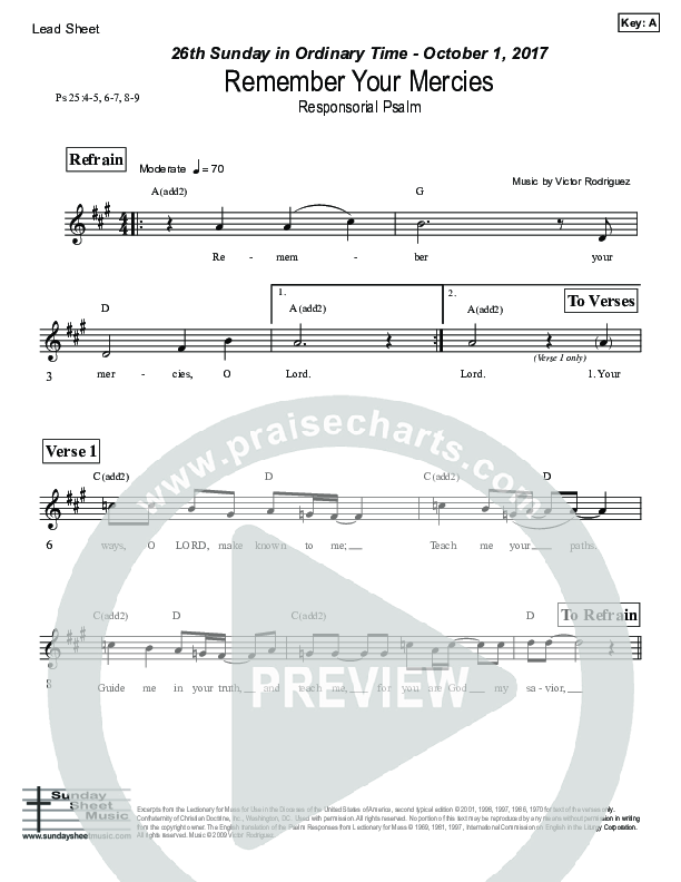 Remember Your Mercies (Psalm 25) Lead Sheet (Victor Rodriguez)