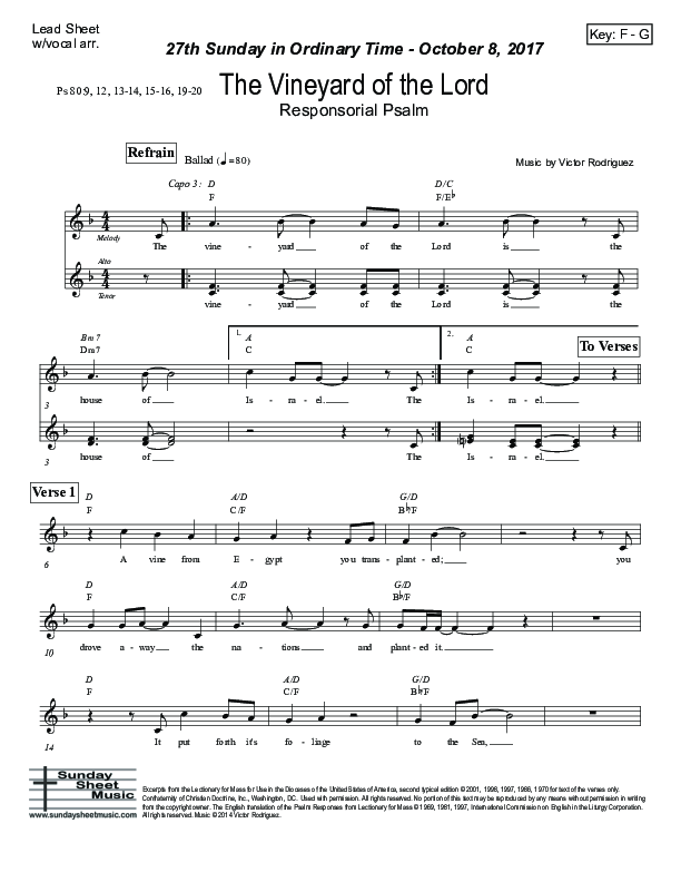 The Vineyard Of The Lord (Psalm 80) Lead Sheet (Victor Rodriguez)