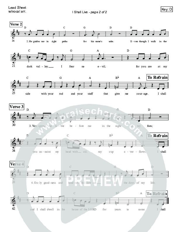 I Shall Live (Psalm 23) Lead Sheet (Victor Rodriguez)