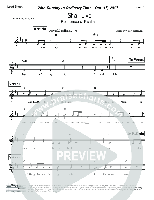 I Shall Live (Psalm 23) Lead Sheet (Victor Rodriguez)