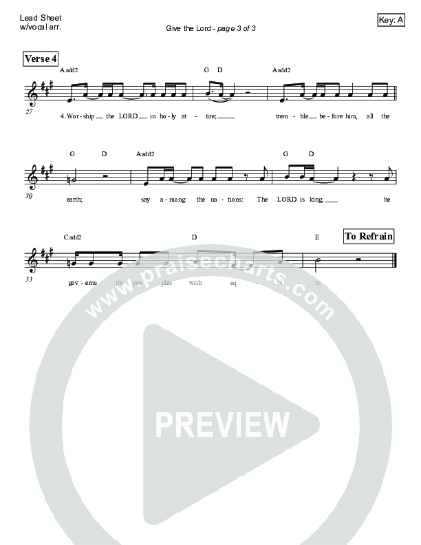 Give The Lord (Psalm 96) Lead Sheet (Victor Rodriguez)