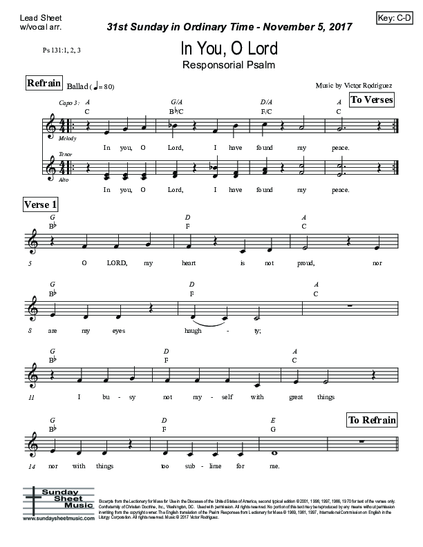 In You O Lord (Psalm 131) Lead Sheet (Victor Rodriguez)