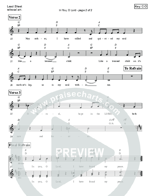 In You O Lord (Psalm 131) Lead Sheet (Victor Rodriguez)