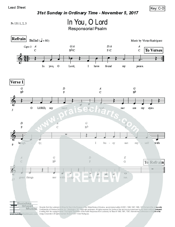 In You O Lord (Psalm 131) Lead Sheet (Victor Rodriguez)