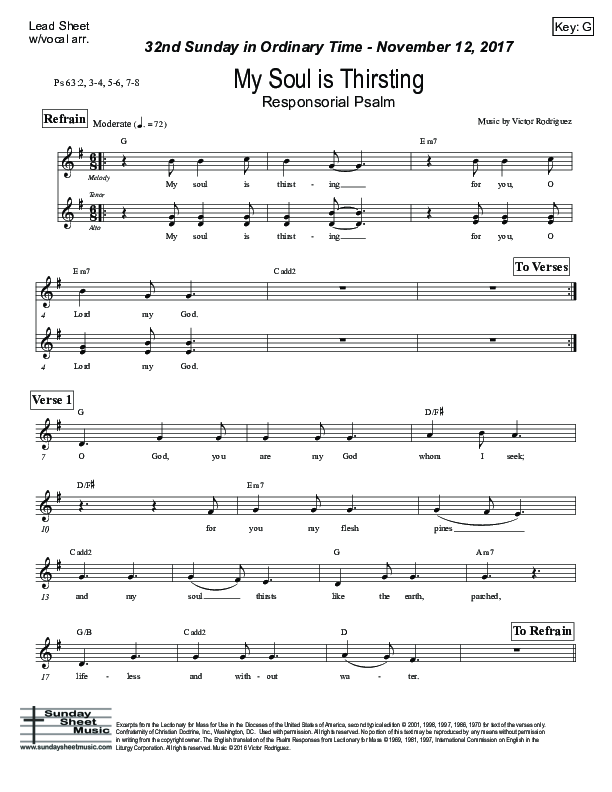 My Soul Is Thirsting (Psalm 63) Lead Sheet (Victor Rodriguez)
