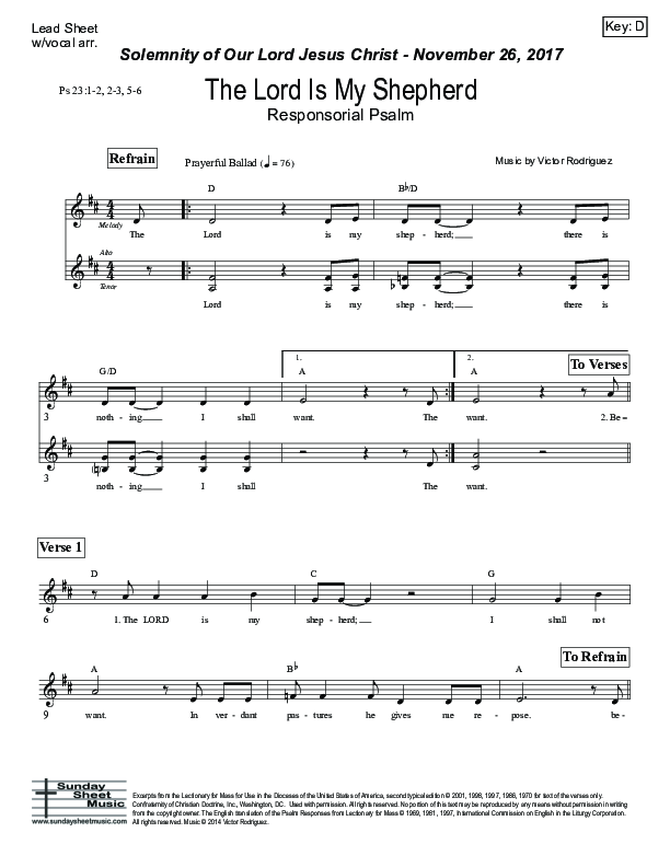 The Lord Is My Shepherd (Psalm 23) Lead Sheet (Victor Rodriguez)