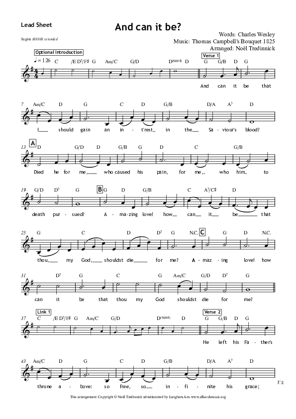 And Can It Be Lead Sheet (All Souls Music)