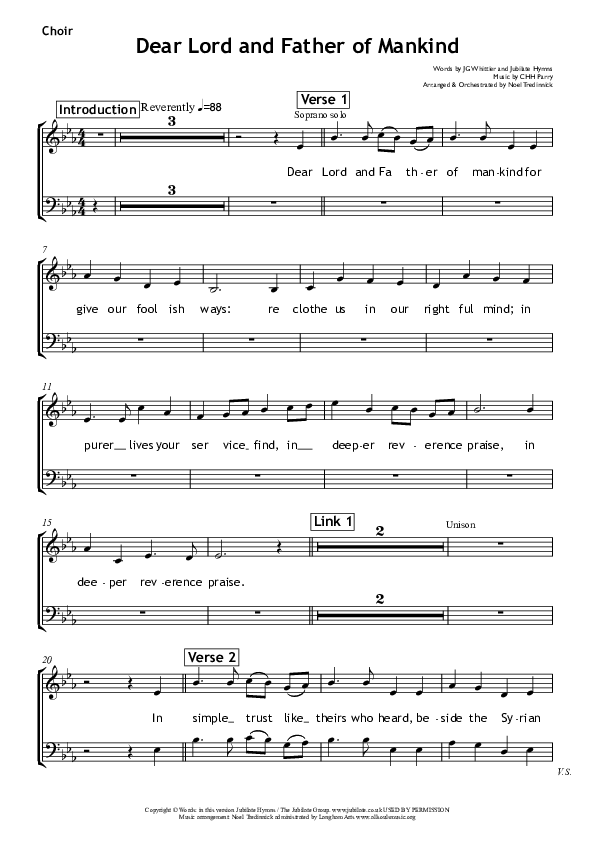 Dear Lord And Father Of Mankind Choir Sheet (All Souls Music)
