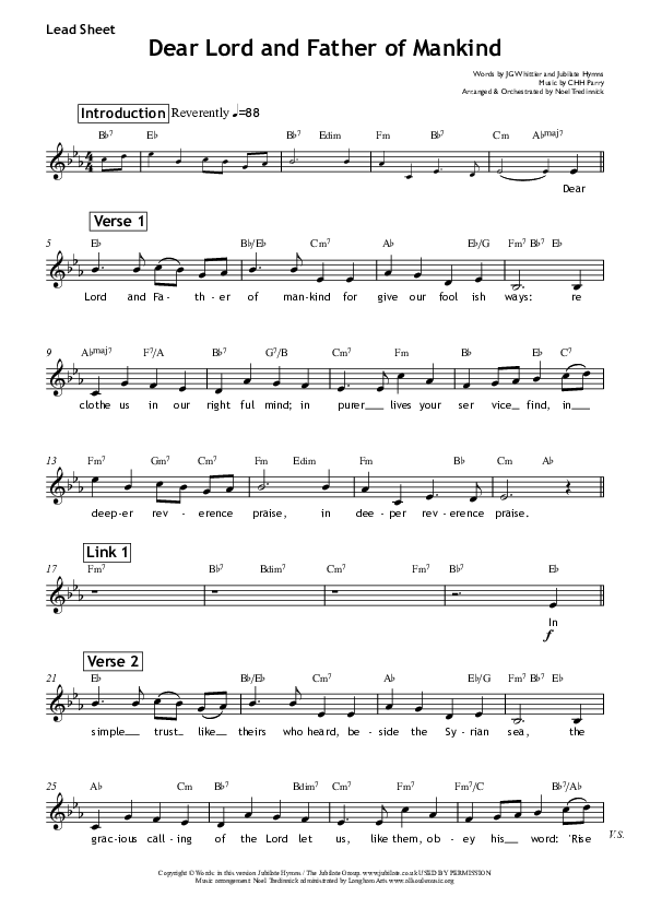 Dear Lord And Father Of Mankind Lead Sheet (All Souls Music)