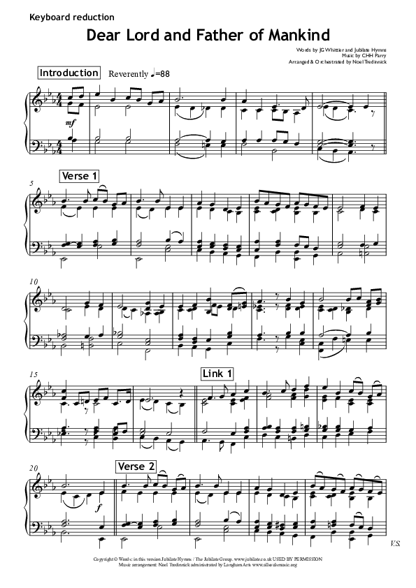 Dear Lord And Father Of Mankind Synth (All Souls Music)