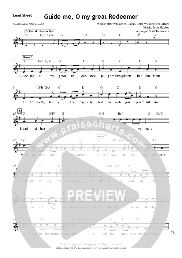 Guide Me O My Great Redeemer Lead Sheet (All Souls Music)