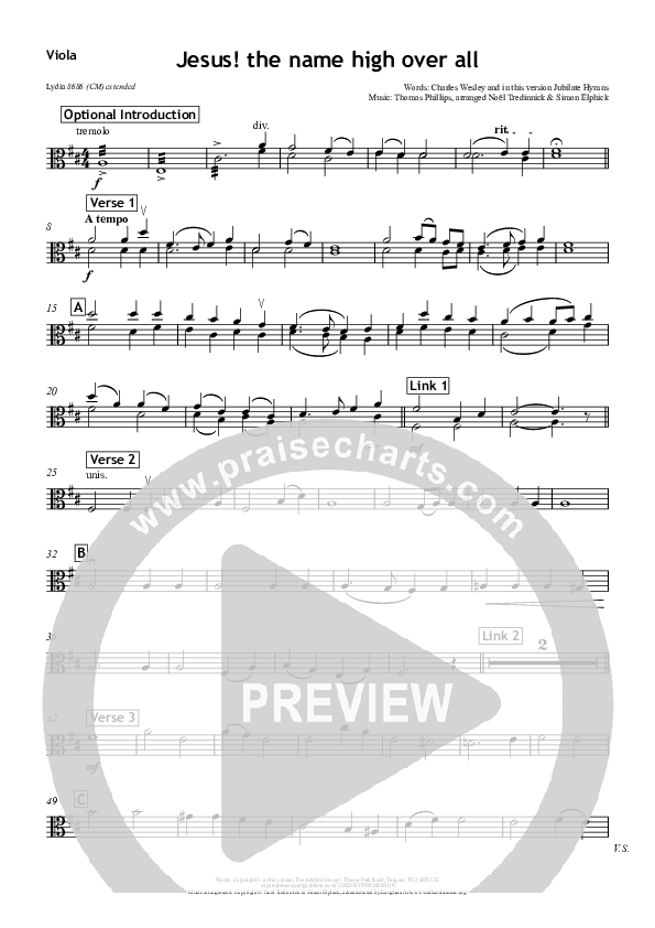 Jesus The Name High Over All Viola (All Souls Music)