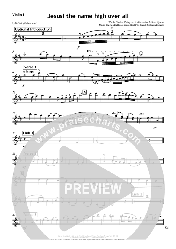 Jesus The Name High Over All Violin 1 (All Souls Music)