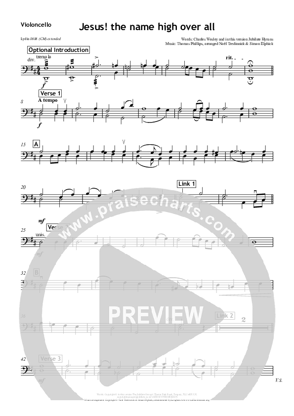 Jesus The Name High Over All Violincello (All Souls Music)