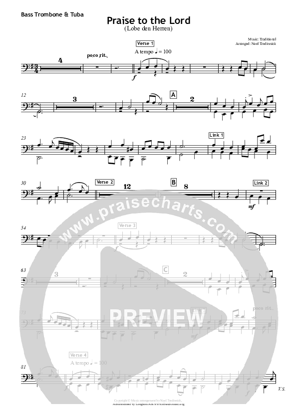 Praise To The Lord Bass Trombone (All Souls Music)