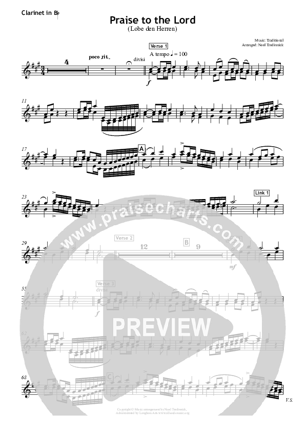 Praise To The Lord Clarinet (All Souls Music)