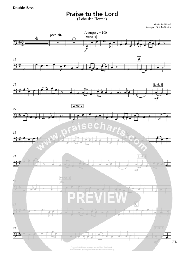 Praise To The Lord Double Bass (All Souls Music)