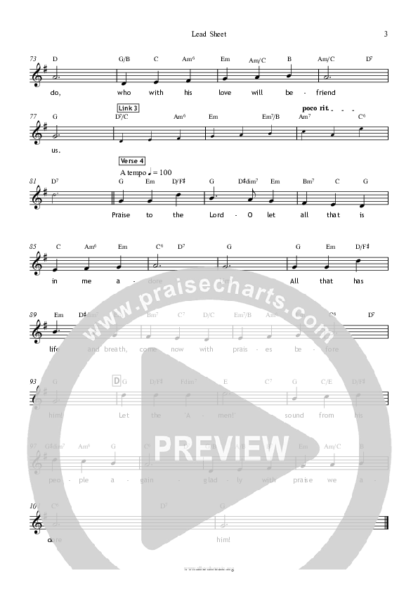 Praise To The Lord Lead Sheet (All Souls Music)
