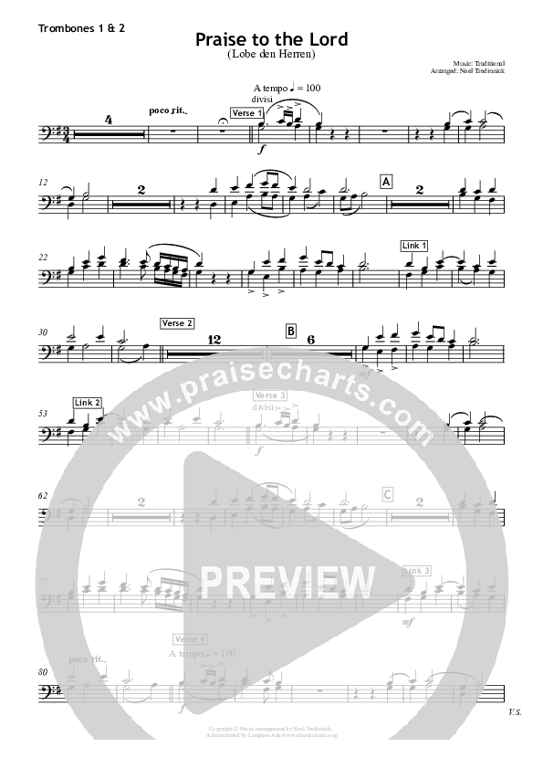 Praise To The Lord Trombone 1/2 (All Souls Music)