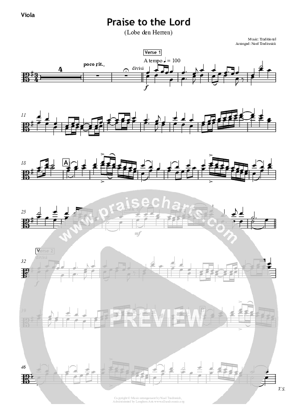 Praise To The Lord Viola (All Souls Music)