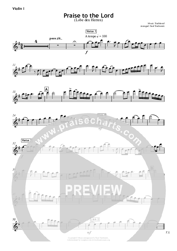 Praise To The Lord Violin 1 (All Souls Music)