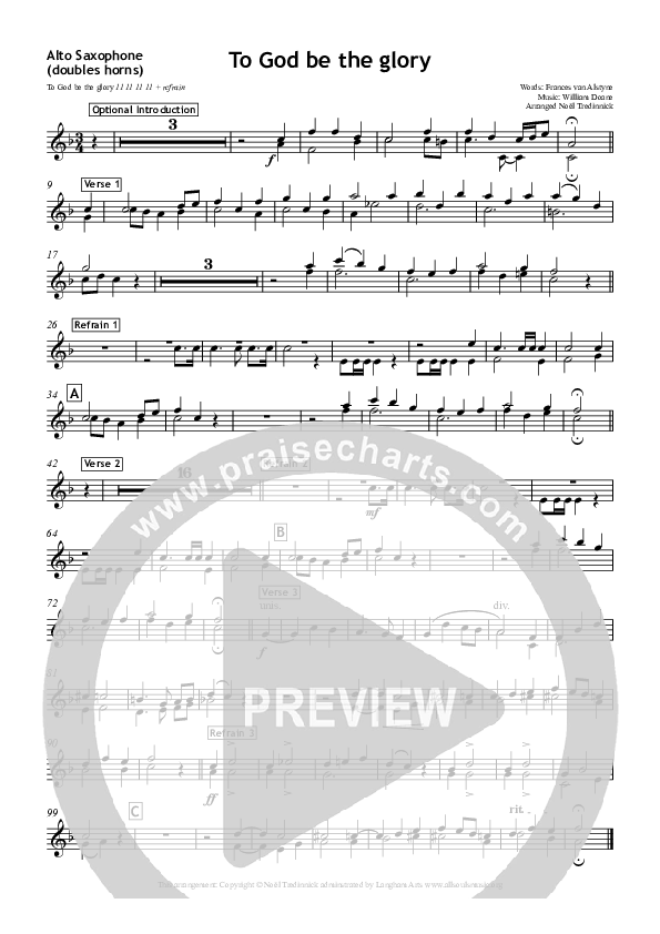 To God Be The Glory Alto Sax (All Souls Music)