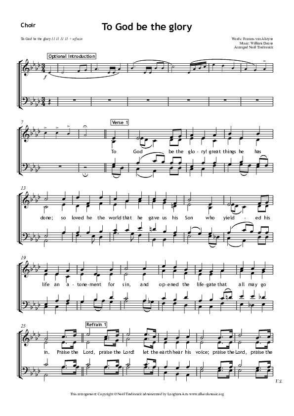 To God Be The Glory Choir Sheet (All Souls Music)