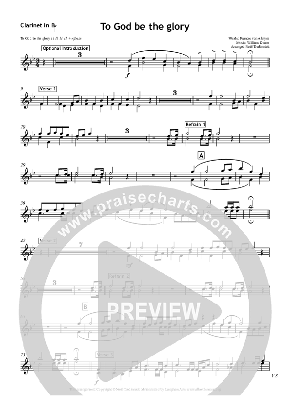 To God Be The Glory Clarinet (All Souls Music)