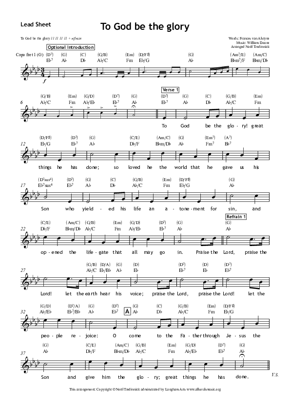 To God Be The Glory Lead Sheet (All Souls Music)