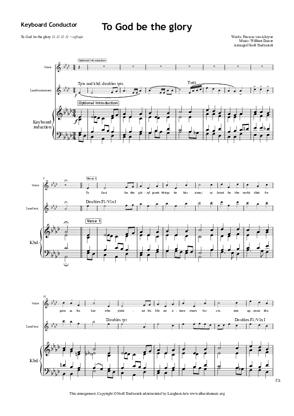 To God Be The Glory Piano/Vocal & Lead (All Souls Music)
