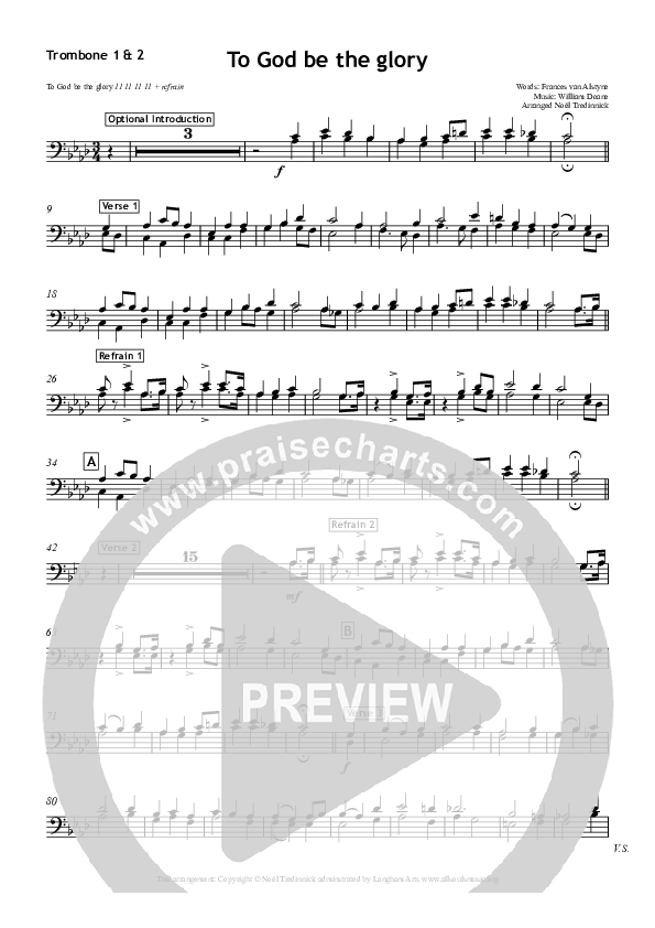 To God Be The Glory Trombone 1/2 (All Souls Music)