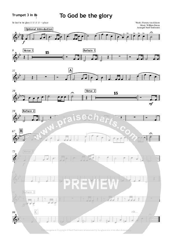 To God Be The Glory Trumpet 3 (All Souls Music)