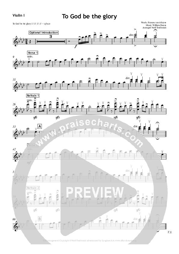 To God Be The Glory Violin 1 (All Souls Music)