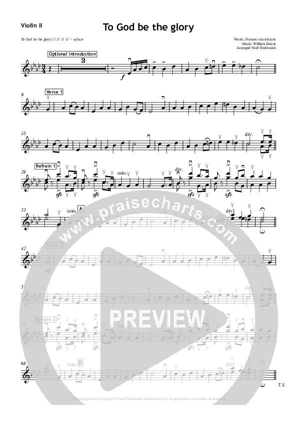 To God Be The Glory Violin 2 (All Souls Music)