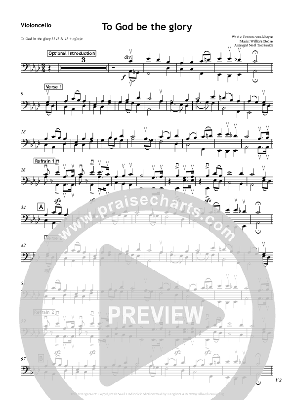 To God Be The Glory Violincello (All Souls Music)