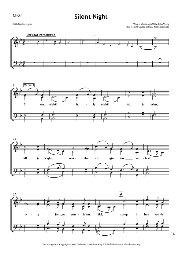 Silent Night Choir Sheet (SATB) (All Souls Music)
