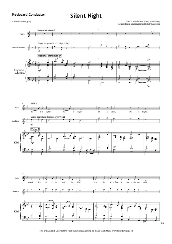 Silent Night Piano/Vocal & Lead (All Souls Music)