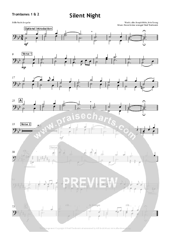 Silent Night Trombone 1/2 (All Souls Music)