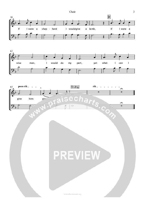 In The Bleak Midwinter Choir Sheet (SATB) (All Souls Music)