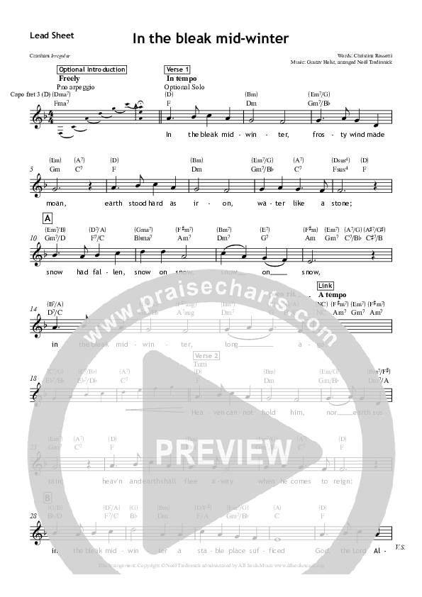 In The Bleak Midwinter Lead Sheet (All Souls Music)