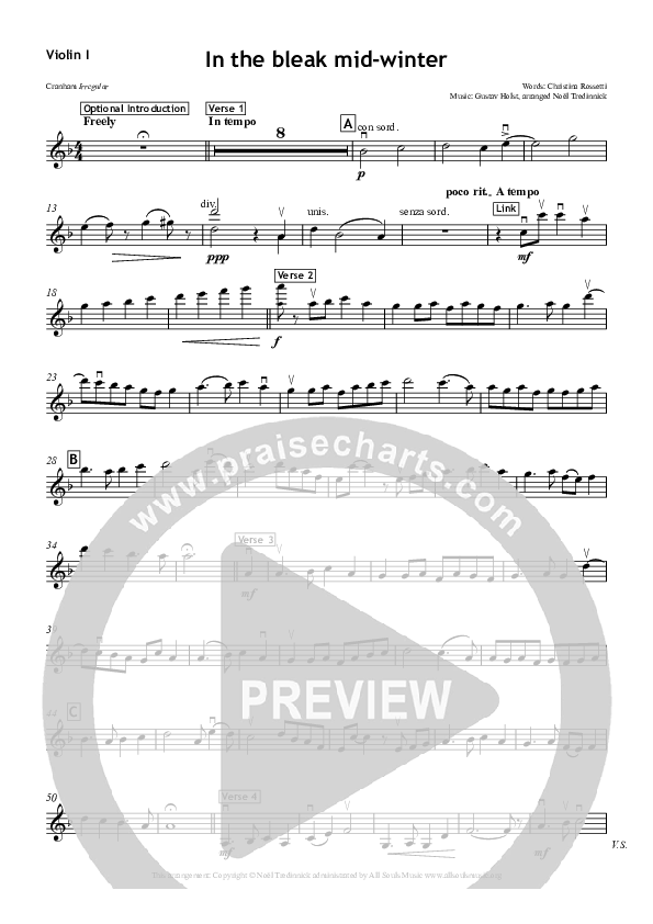 In The Bleak Midwinter Violin 1 (All Souls Music)