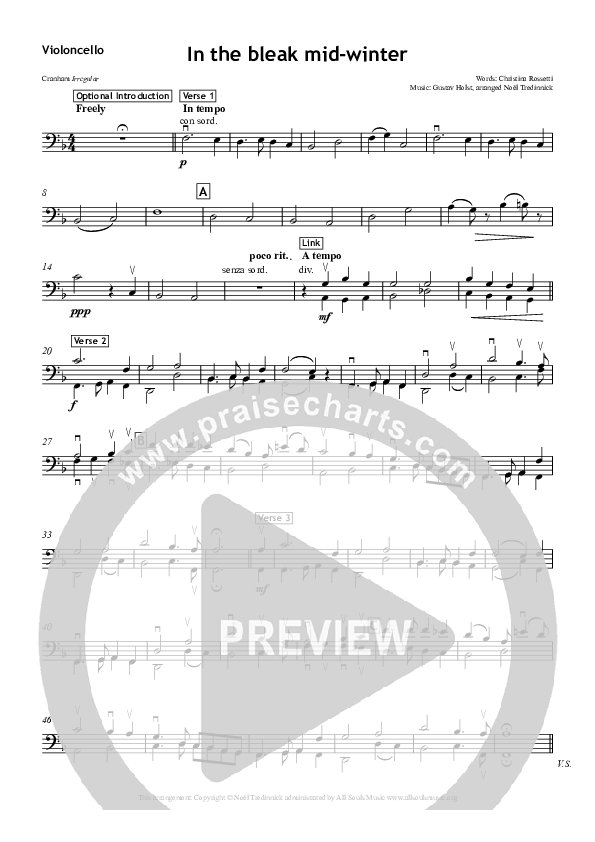 In The Bleak Midwinter Violincello (All Souls Music)