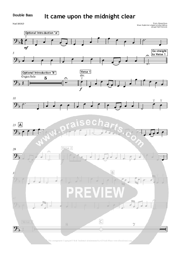 It Came Upon A Midnight Clear Double Bass (All Souls Music)