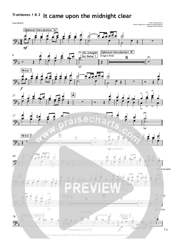 It Came Upon A Midnight Clear Trombone 1/2 (All Souls Music)