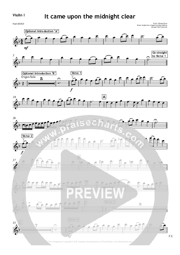 It Came Upon A Midnight Clear Violin 1 (All Souls Music)